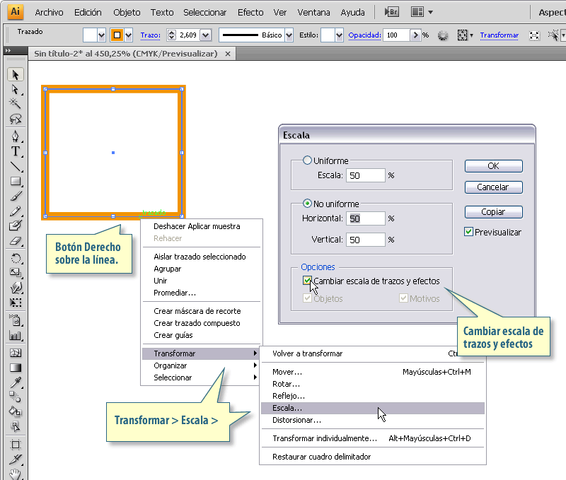 Publicidad 1 Escalar una Línea en AI y Corel